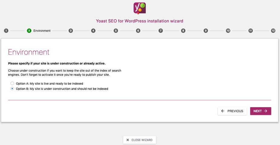 Environment step in Yoast settings wizardd | ماجرا | Majara