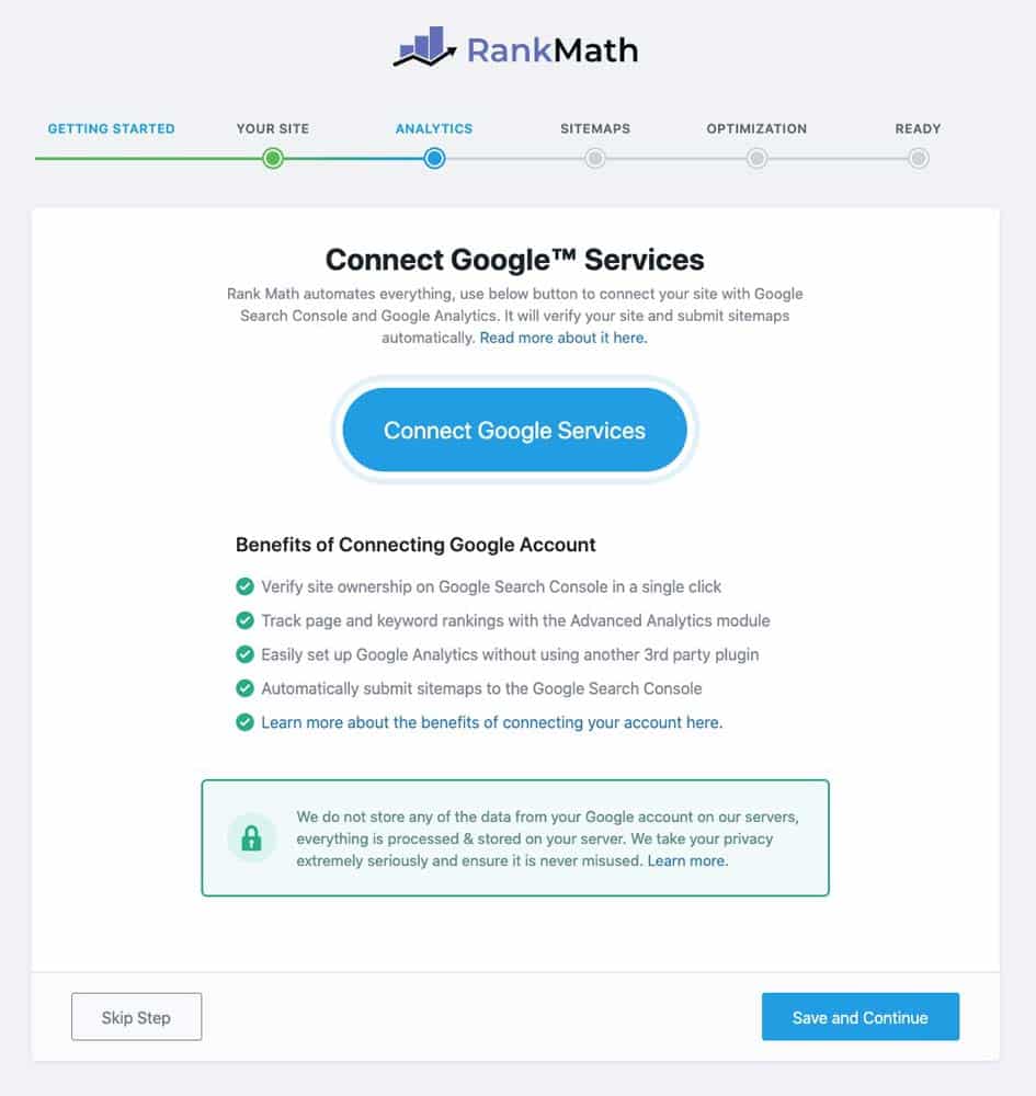 Analytics tab in Rank Math Setup Wizard | ماجرا | Majara