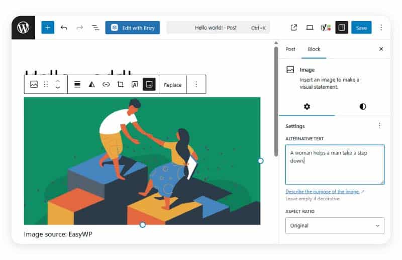 Screenshot of the Alt Text section in the settings of an image in the WordPress editor | ماجرا | Majara